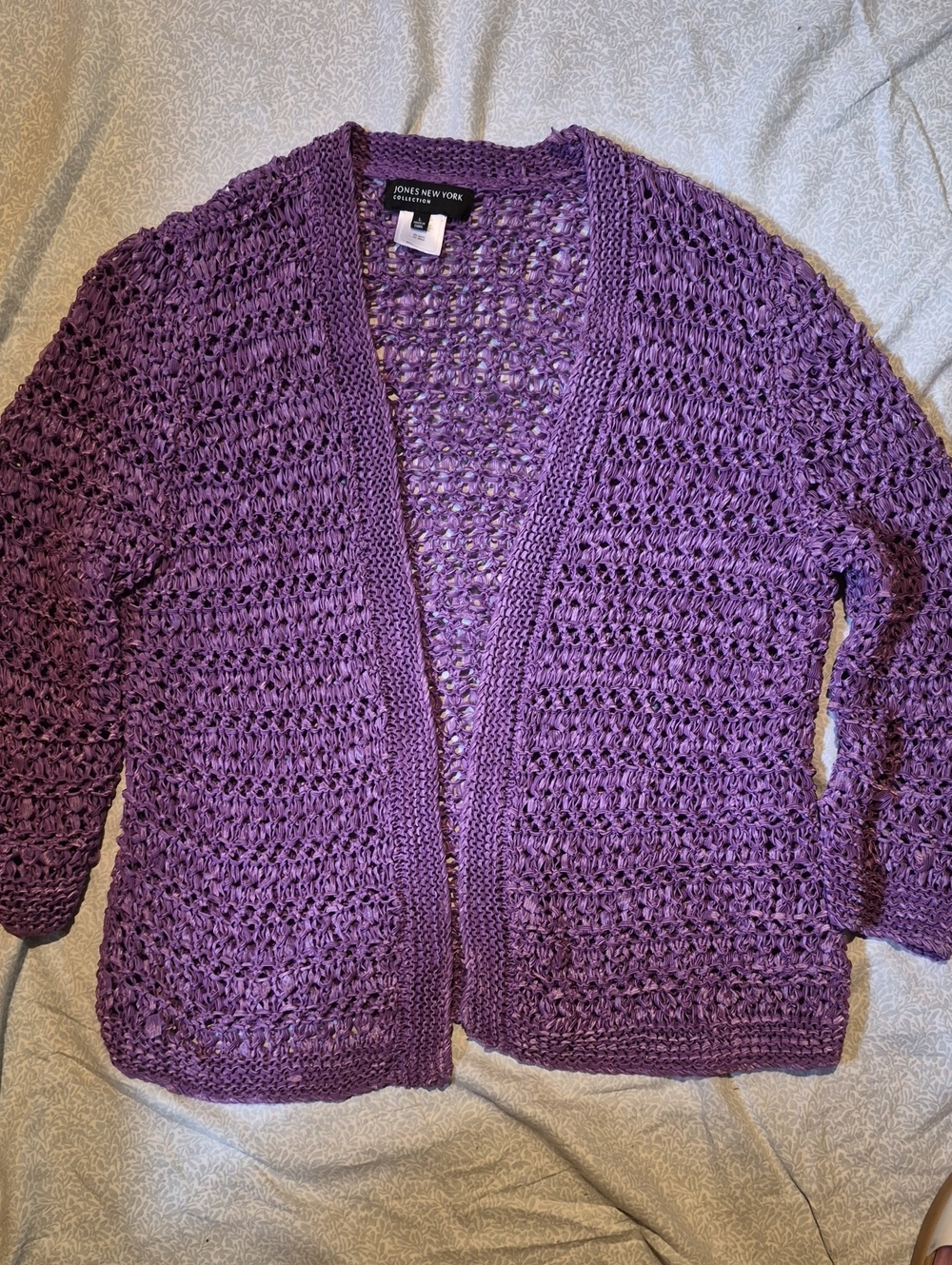 Jones New York Lavender Open-Weave Cardigan